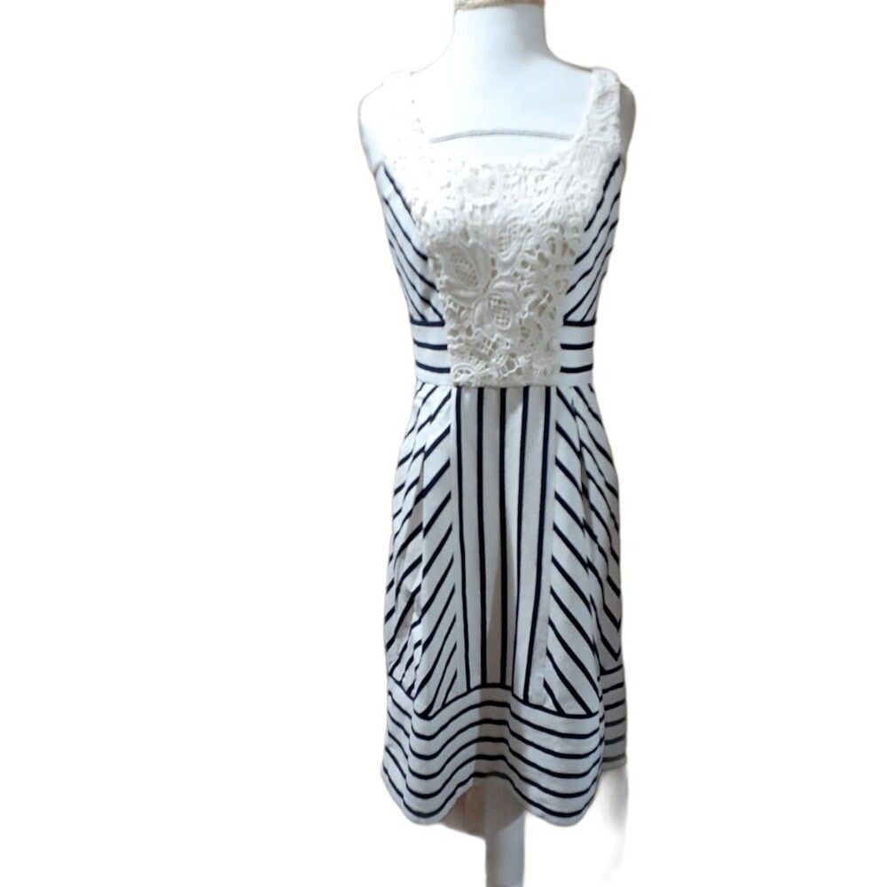 Anthropologie Maeve Chessia Striped Lace  Sleeveless Dress Size 0 Black & Ivory